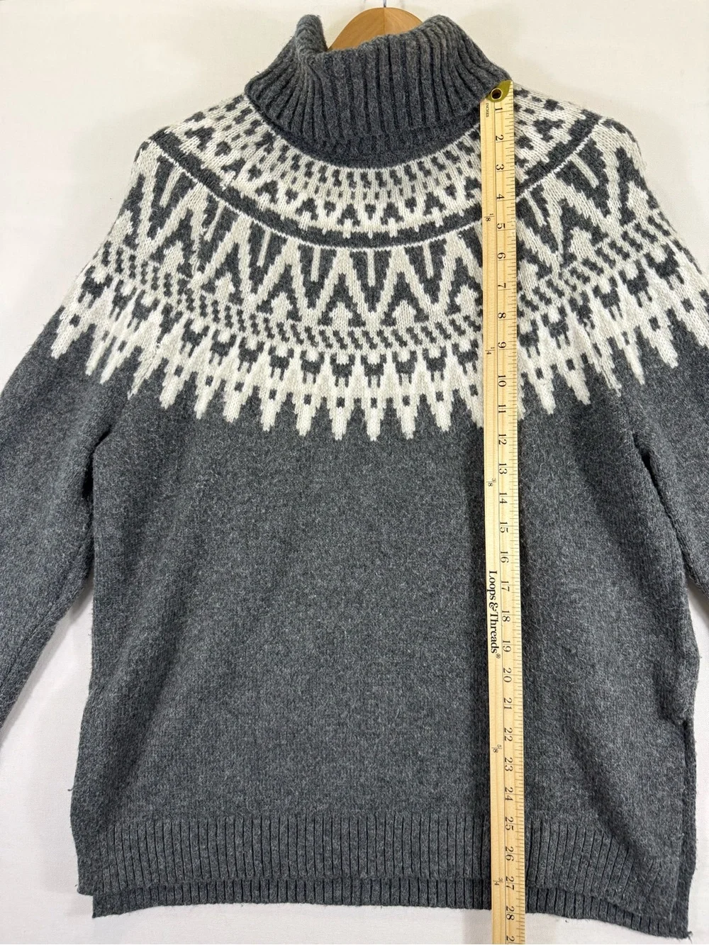 H&M Gray and White Fair Isle Turtleneck Sweater